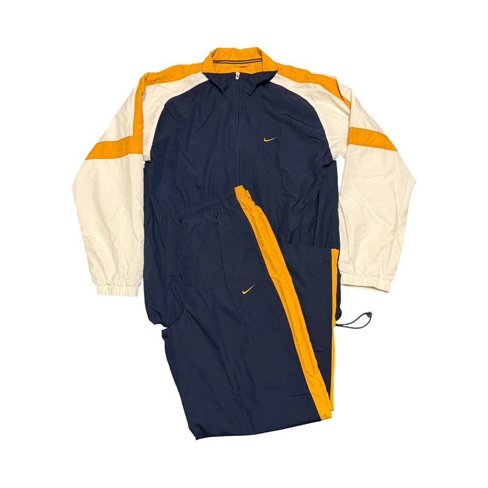 Nike Vintage Track Suit Mens Large Navy Blue Yellow Windbreaker Jacket Pants Set